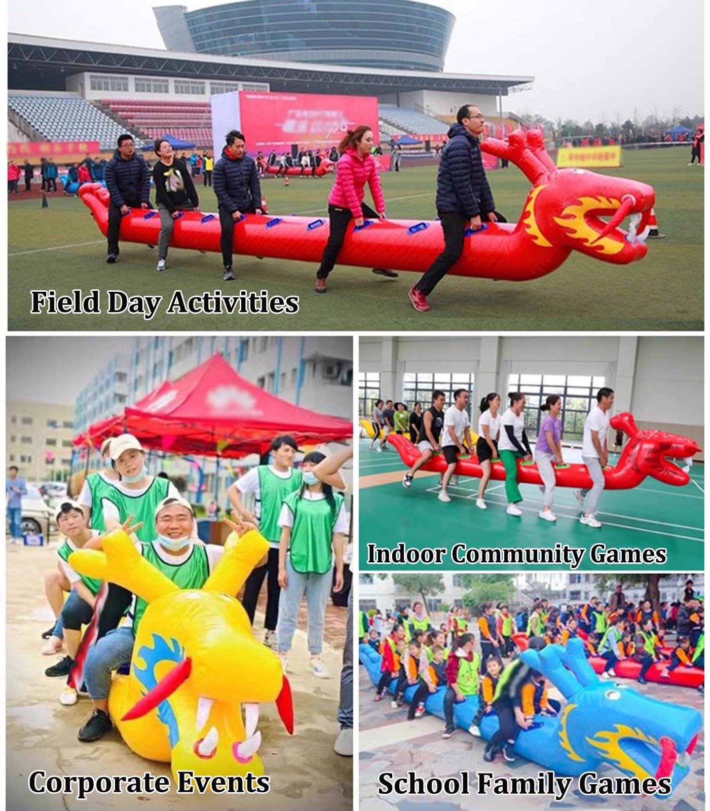 Juegos de Trabajo en Equipo. IEOWY 4 Juegos de Trabajo en Equipo for Actividades al Aire Libre, Trabajo en Equipo, Barco dragón Inflable de PVC(10 Seats/L 6.5M)