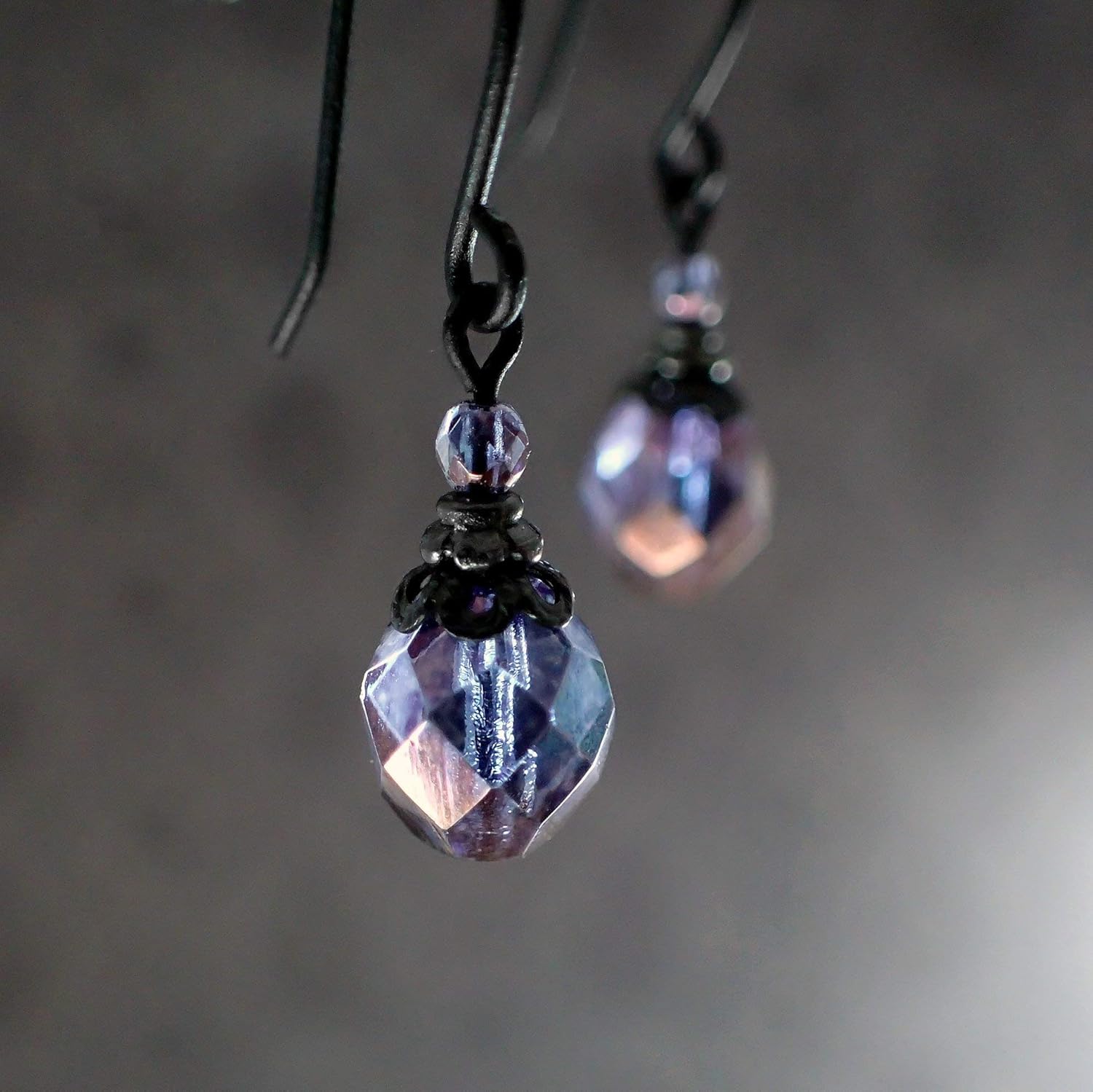 Lustered Purple and Black Metal Gothic Style Earrings