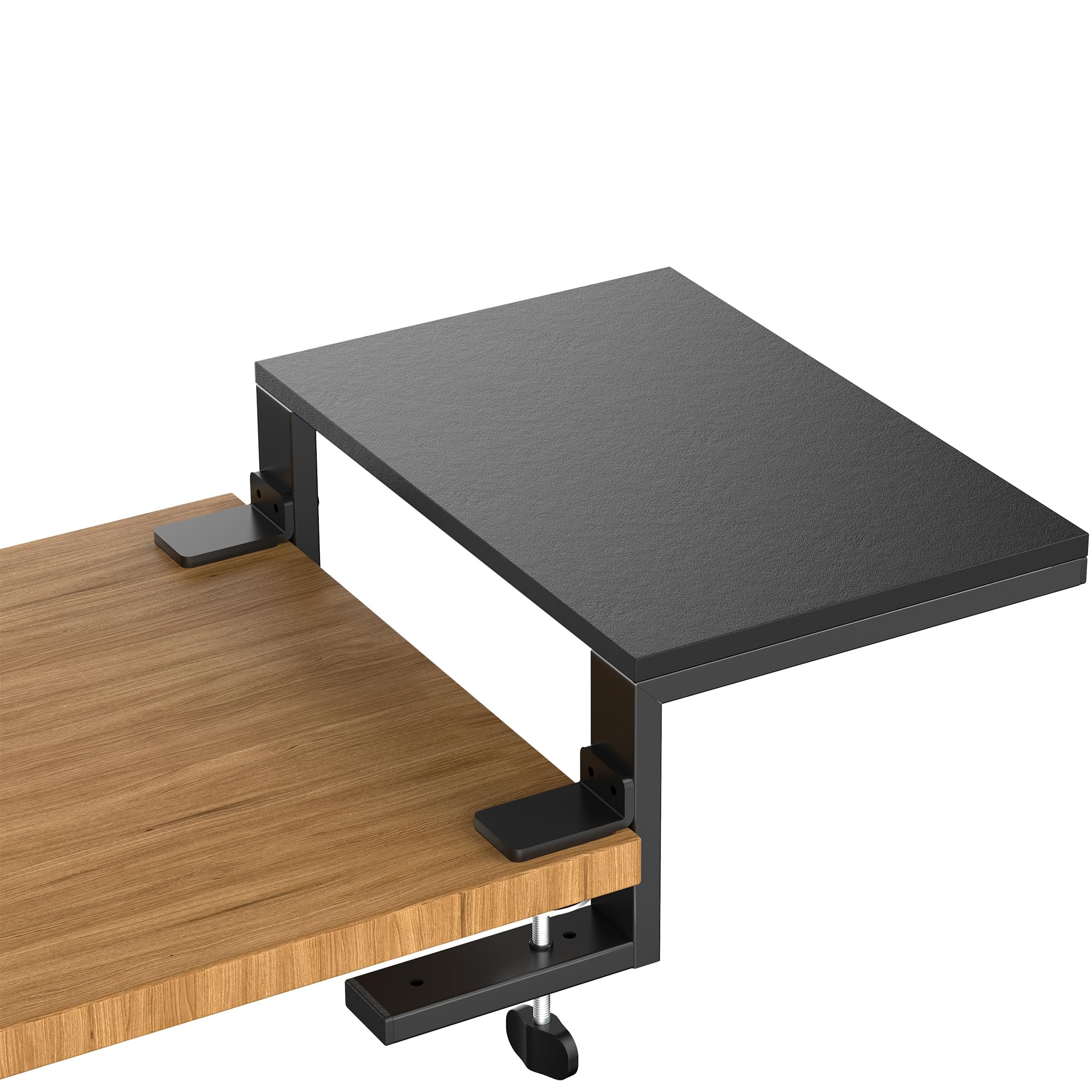 Clamp-On Desk Extender & Monitor Shelf – 15" Space Booster, Freestanding or Clamp Mount, Holds 44 lbs, No Drill Desktop Organizer for Office/Gaming, Black