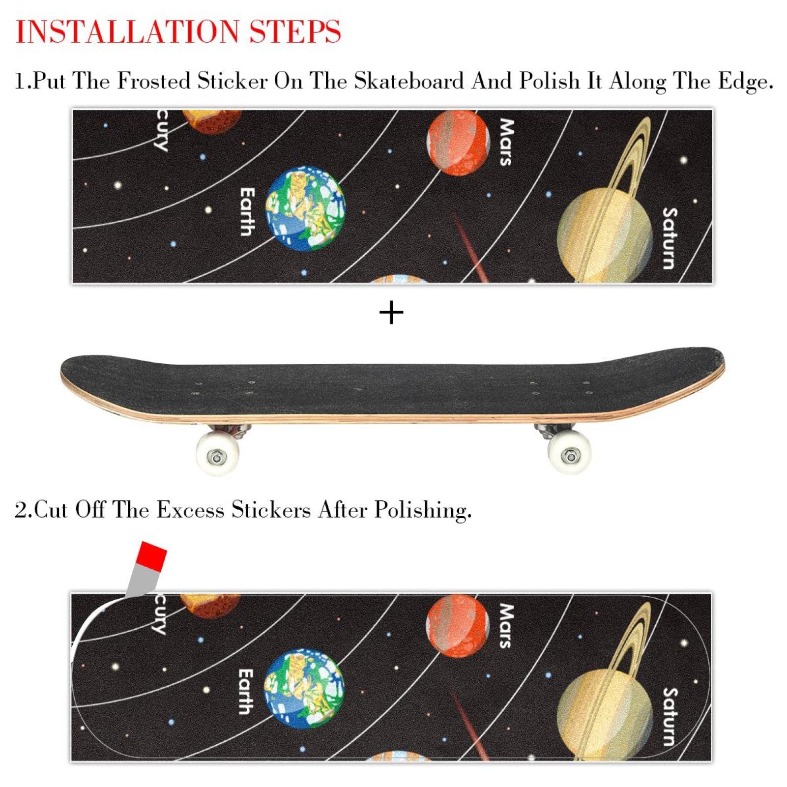 Outer Space Planeten Sternenhimmel, 2 Stück Skateboard-Griptape Bogen Schleifpapier Longboard Aufkleber Roller Deck Sandpapier