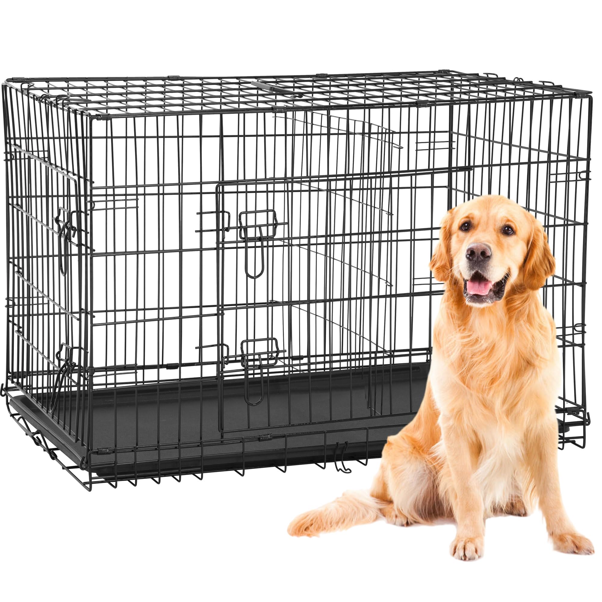 BestPet | Dog Crate | 42" | Black | Foldable Metal Kennel with Single Doors