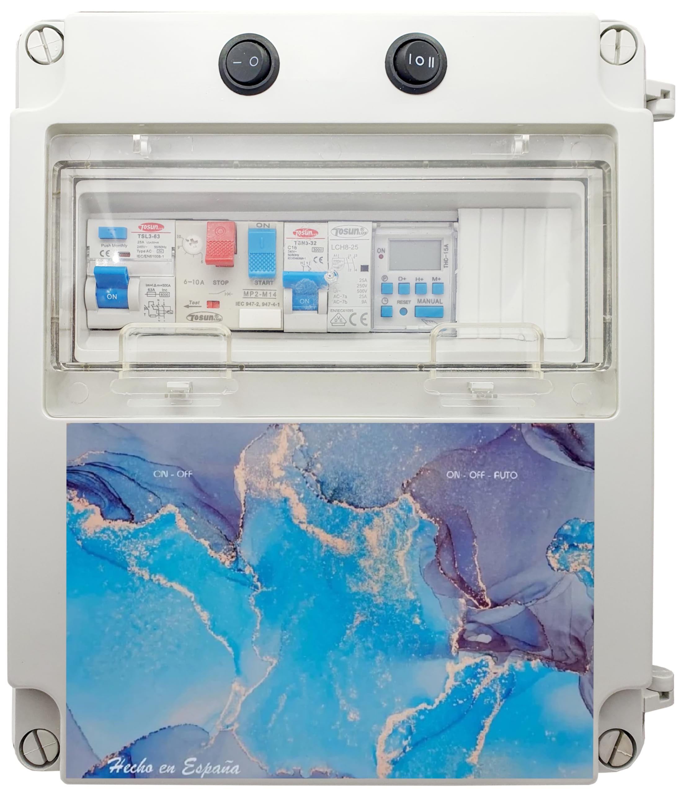 SWIMHOME Cuadro Eléctrico para Piscina Iluminación y Motor | Guardamotor y Transformador | Controlador WiFi RGB y Blanco | Contactor para Motor | 150W 12DC | Bomba de Agua 0,5CV 2,5-4A