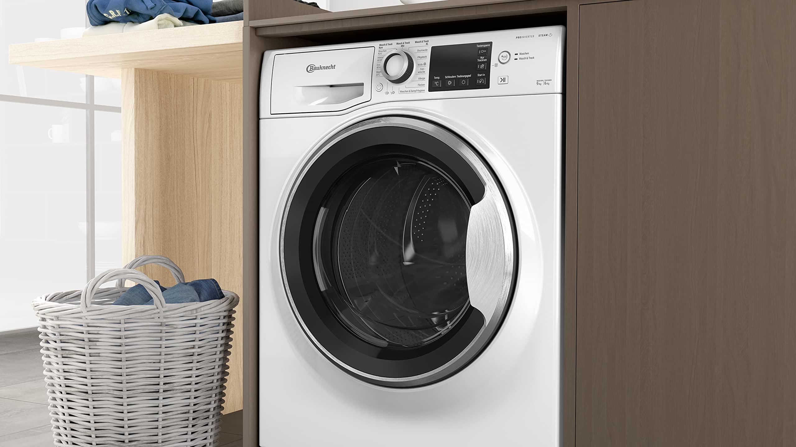Bauknecht WATK Sense 96 41 N Waschtrockner 9/6 kg Waschen Trocknen Active Care Flecken 20° Dampf-Programm PRO-Inverter Motor Weiß