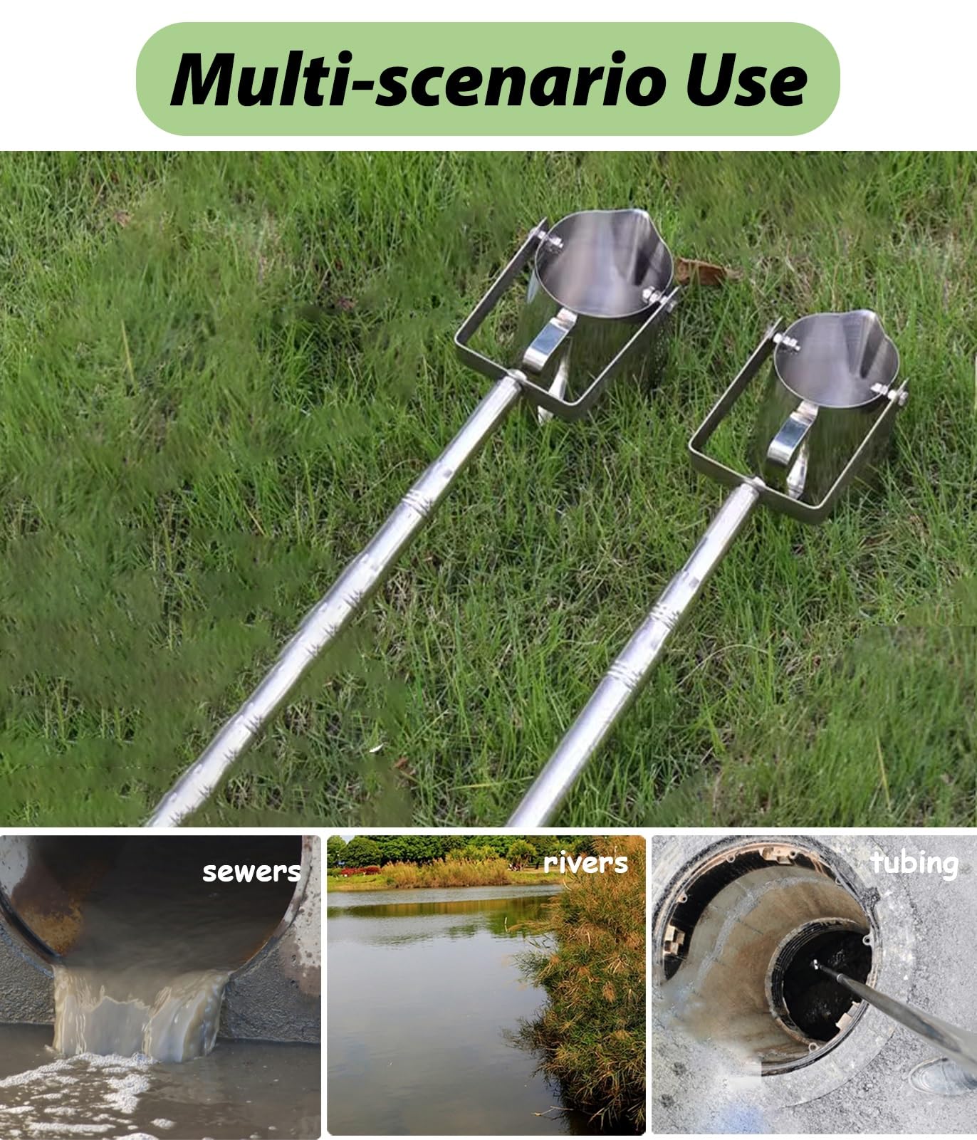Teleskopstange Wasserprobenehmer Teleskop-Wasserprobenehmer mit Edelstahlstab, 500/1000-ml-Pendelbecher-Wasserprobenahme-Set, Metall-Probenehmer mit Messlöffel und Schöpfkelle(1000ml,1.17-4m/3.8-13.1f