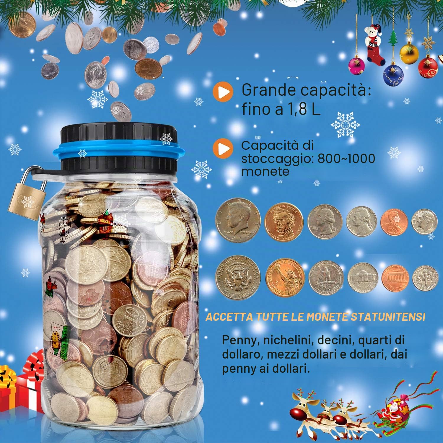 MOMMED Salvadanaio Elettronico Digitale EUR Contatore, Automatico Angolo Contante Money Box per Bambini e Adulti, 1,8L Con Schermo LCD, Scatola di Risparmio di Denaro Grande