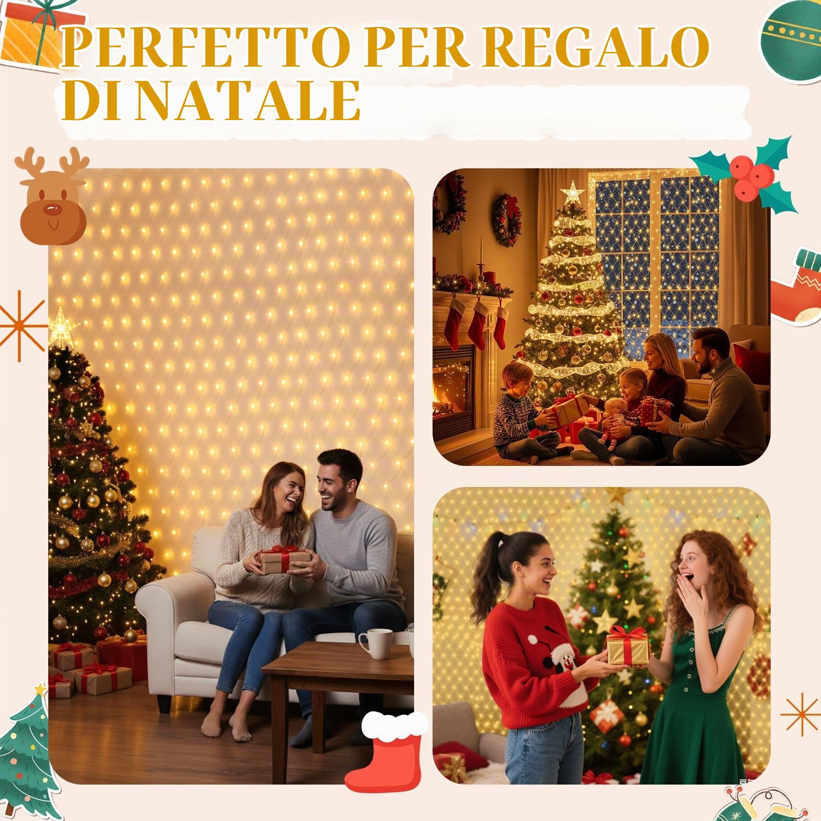 Rete luminosa per esterni, 6 x 4 m, 660 LED, rete con timer, 8 modalità di illuminazione e funzione di memoria, IP44, impermeabile, bianco caldo