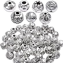 100g (About 40-60pcs) Antique Silver Spacer Beads Small Round Tibetan Loose Beads for Bracelet Necklace Jewelry Making,8-12mm