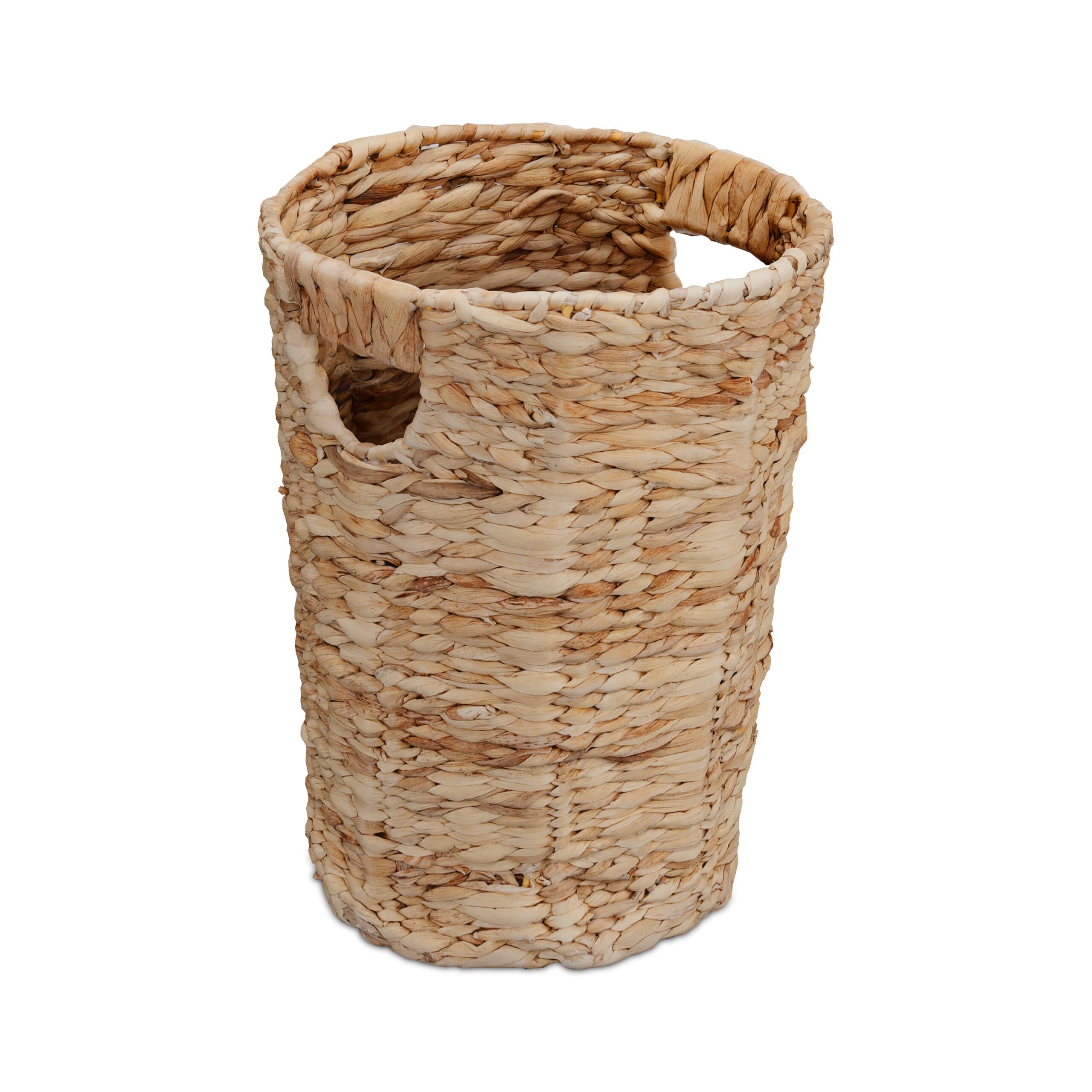 Relaxdays water hyacinth bin, waste basket for kitchen & bathroom, small laundry hamper, 32x25 cm, natural
