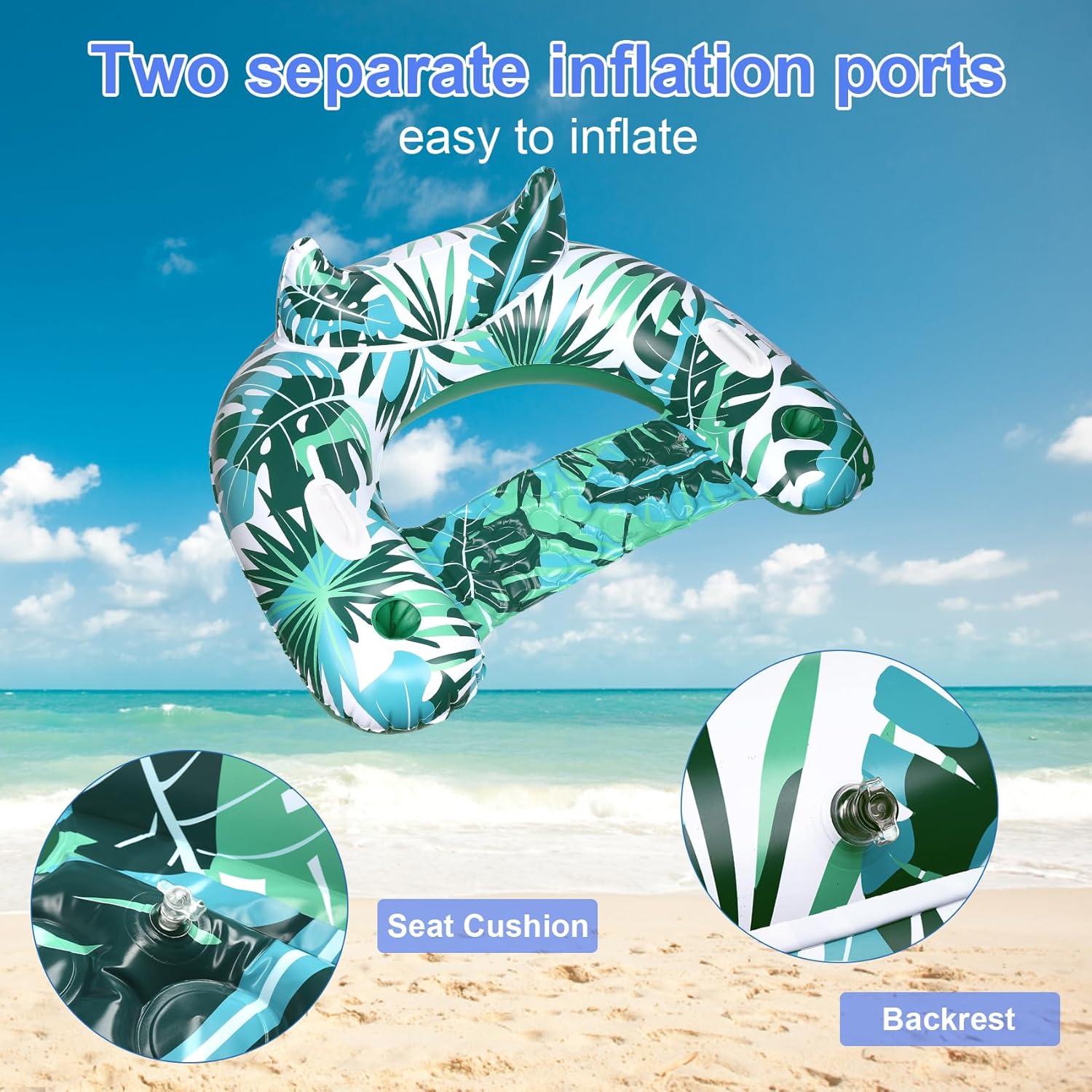 Korlon Inflatable Pool Floats, 3Pack/2Pack/ 1Pack Adult Pool Float Chair with Cup Holders & Handles, Inflatable Float Chair for Summer Swimming Pools, Parties, Beach, Lakes, and Rivers