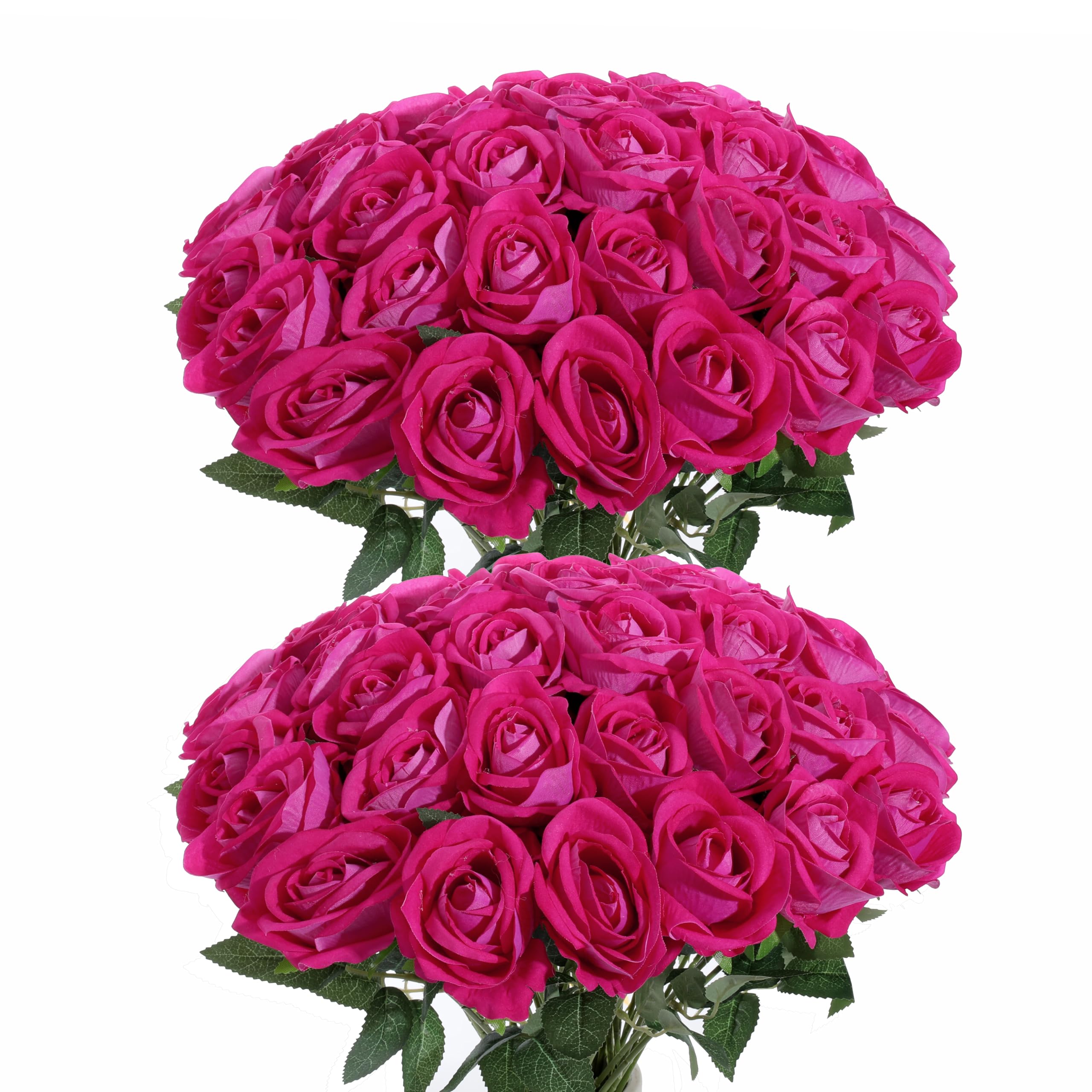 Cloudecor 50Pcs Pink Roses Artificial Flowers Fake Rose Faux Velvet Silk Flowers for Home Wedding Decoration (Pearl Roses - Hot Pink)