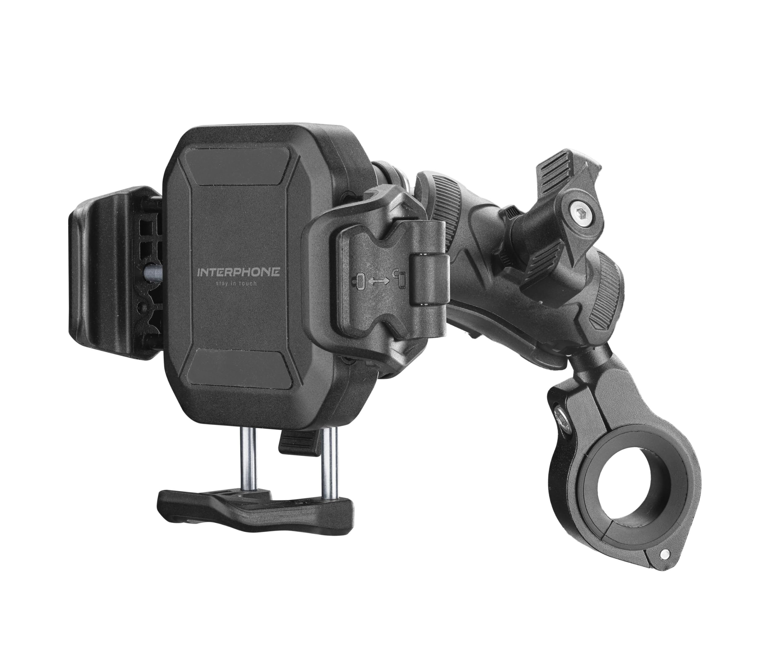Interphone - Support de téléphone Crab 26 Pro pour Guidon de Moto et vélo avec libération Rapide, Anti-Vibrations Premium, Bras articulé en Aluminium, sûr pour l'utilisation de Votre Smartphone en