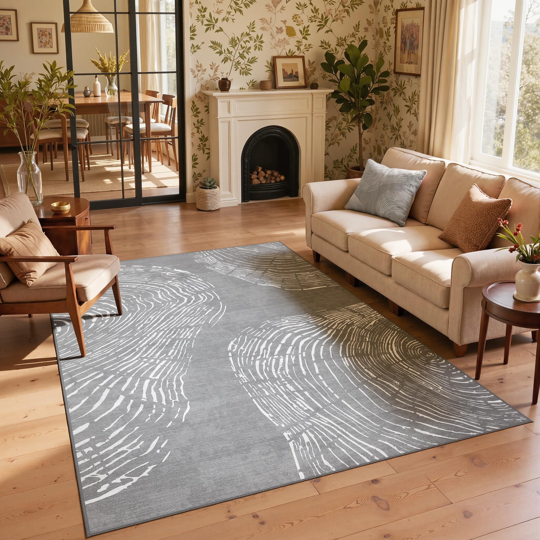 Tribesigns Tapis lavable pour salon, 160 x 230 cm, doux, bohème, minimaliste, antidérapant, à poils courts, pour entrée et cuisine, certifié Oeko-Tex, gris