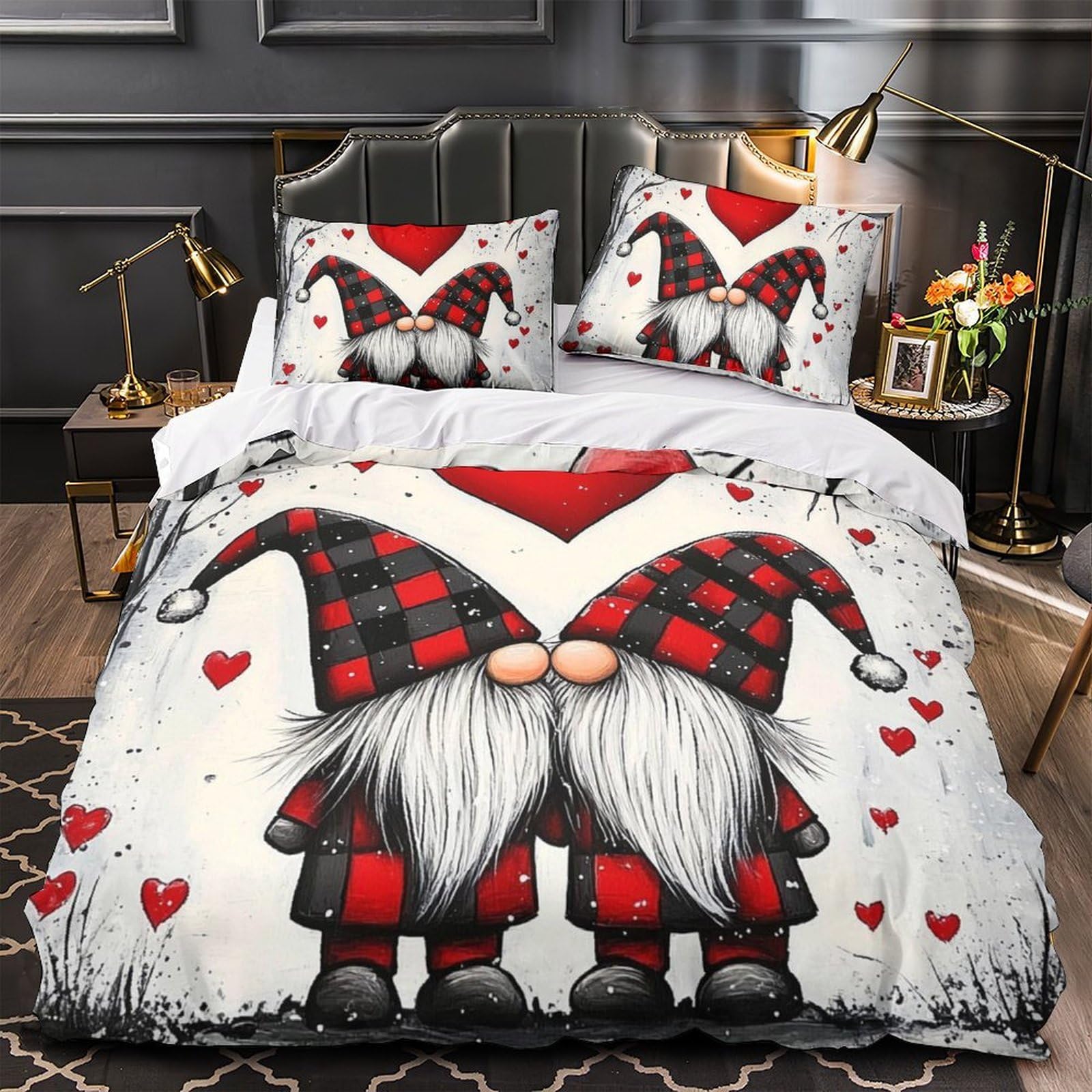 3D Druck Nordische Wichtel Bettbezug Mikrofaser Schlafzimmer Deko Pärchen Motiv Bettwäsche Set Hautfreundlich Atmungsaktiv Geschenk Super King（260x220cm）