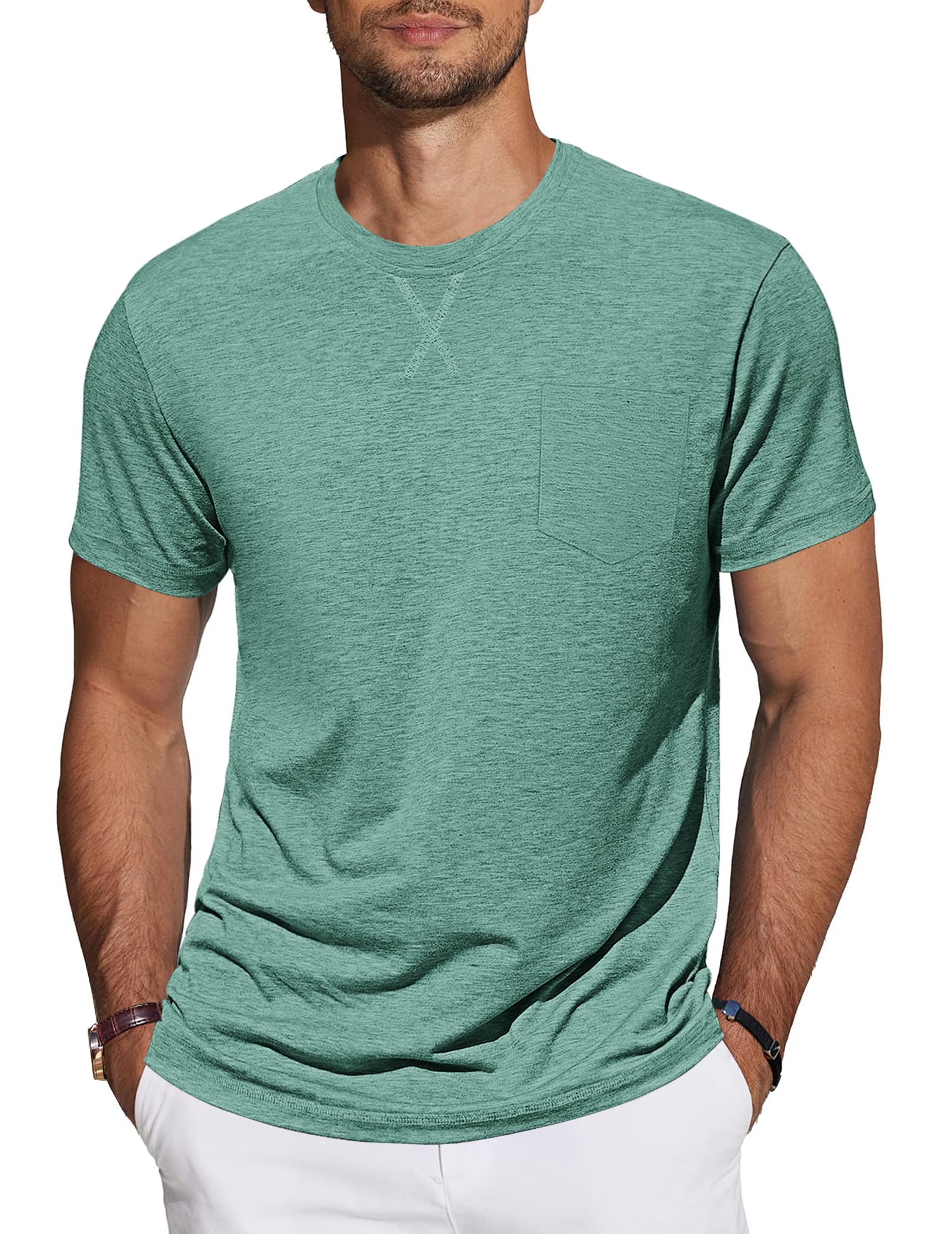 TARAINYA T‑Shirt Herren Kurzarm Baumwolle Rundhals Sommer M-4XL | 95%Baumwolle 5%Spandex,X‑Naht am Kragen,Brusttasche,Einfarbig,Regular‑Fit