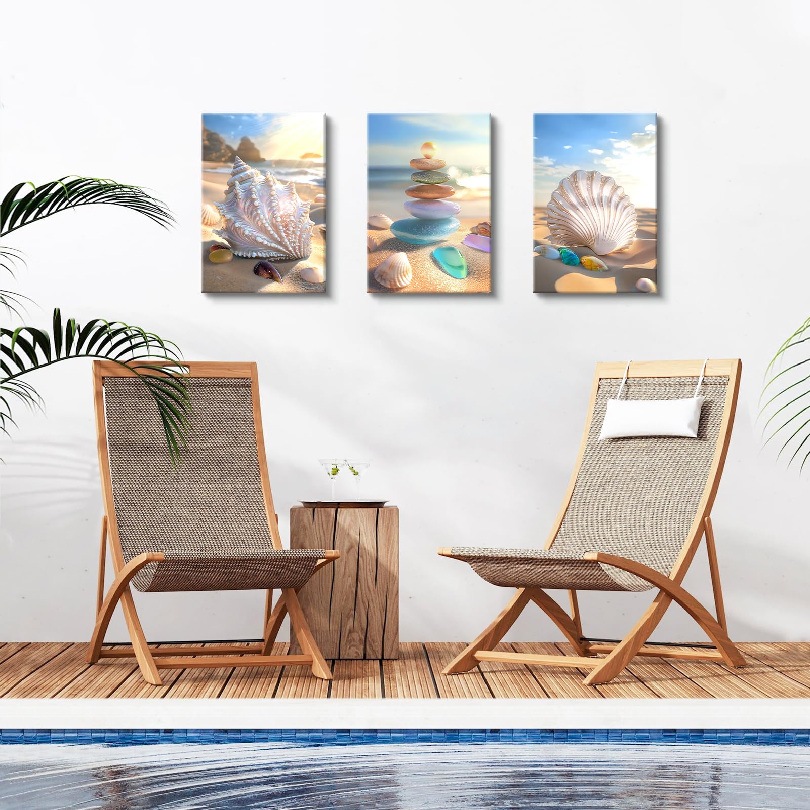 3 Pcs Framed Blue Sky and Sea Star Canvas Wall Art - Image 4
