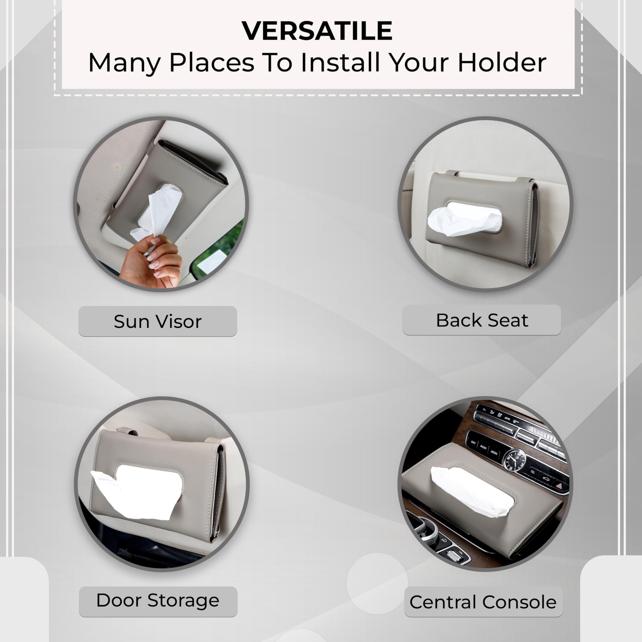 Robustt Car Tissue Box Holder - Pack of 2 (Grey) | Reusable Tissue Box for Car | PU Leather | Adjustable Strap | Versatile Design | Easy to Use - Image 5 thumbnail