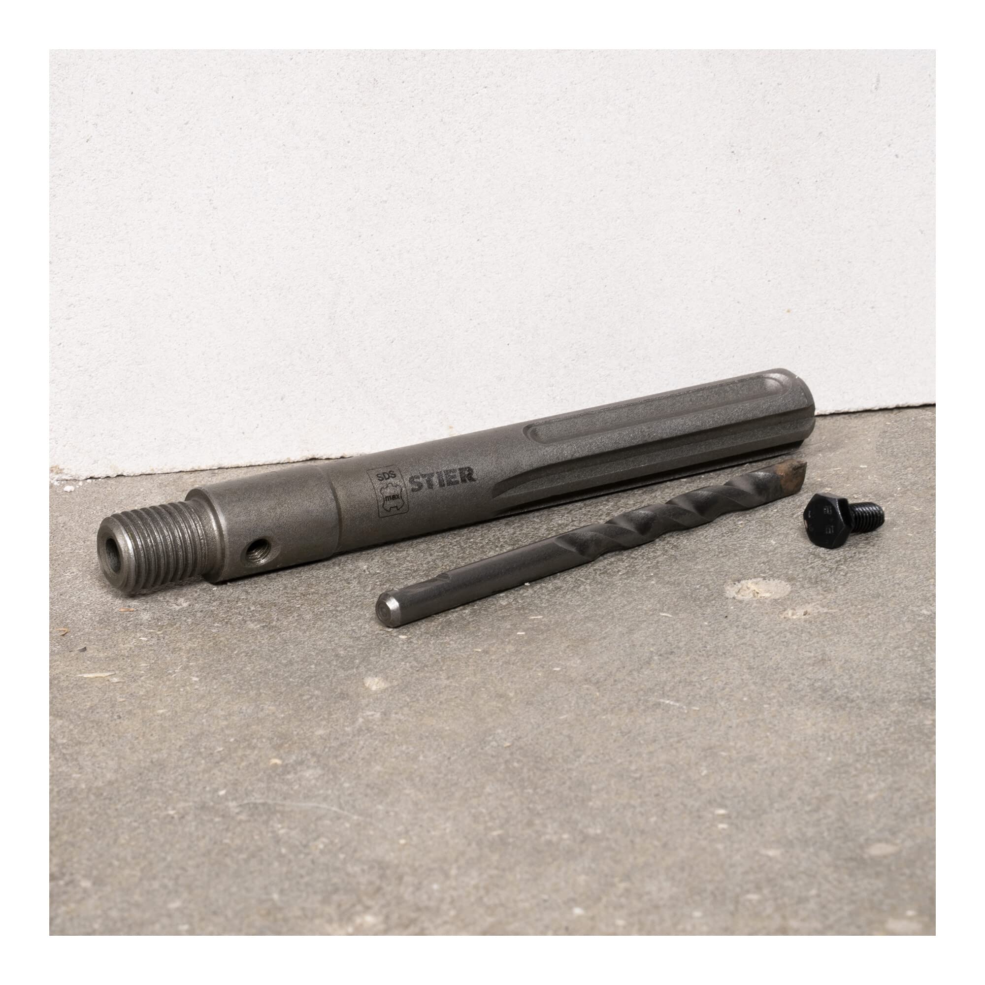 STIER Aufnahmeschaft SDS-Max M16 160 mm inkl. Zentrierbohrer für Hohlbohrkronen.