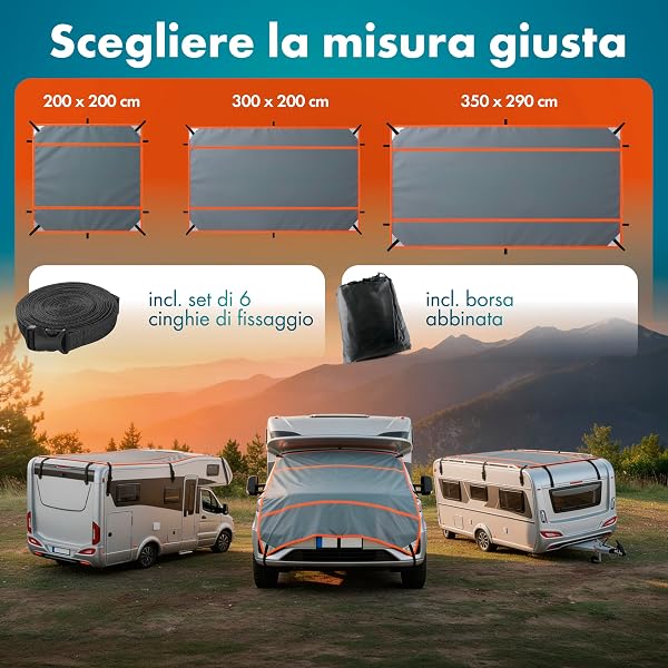 WALSER Protezione grandine camper/caravan Perma Protect, garage antigrandine misura universale, telo protezione veicolo ricreazionale - misura L (350 x 290 cm) grigio - 5