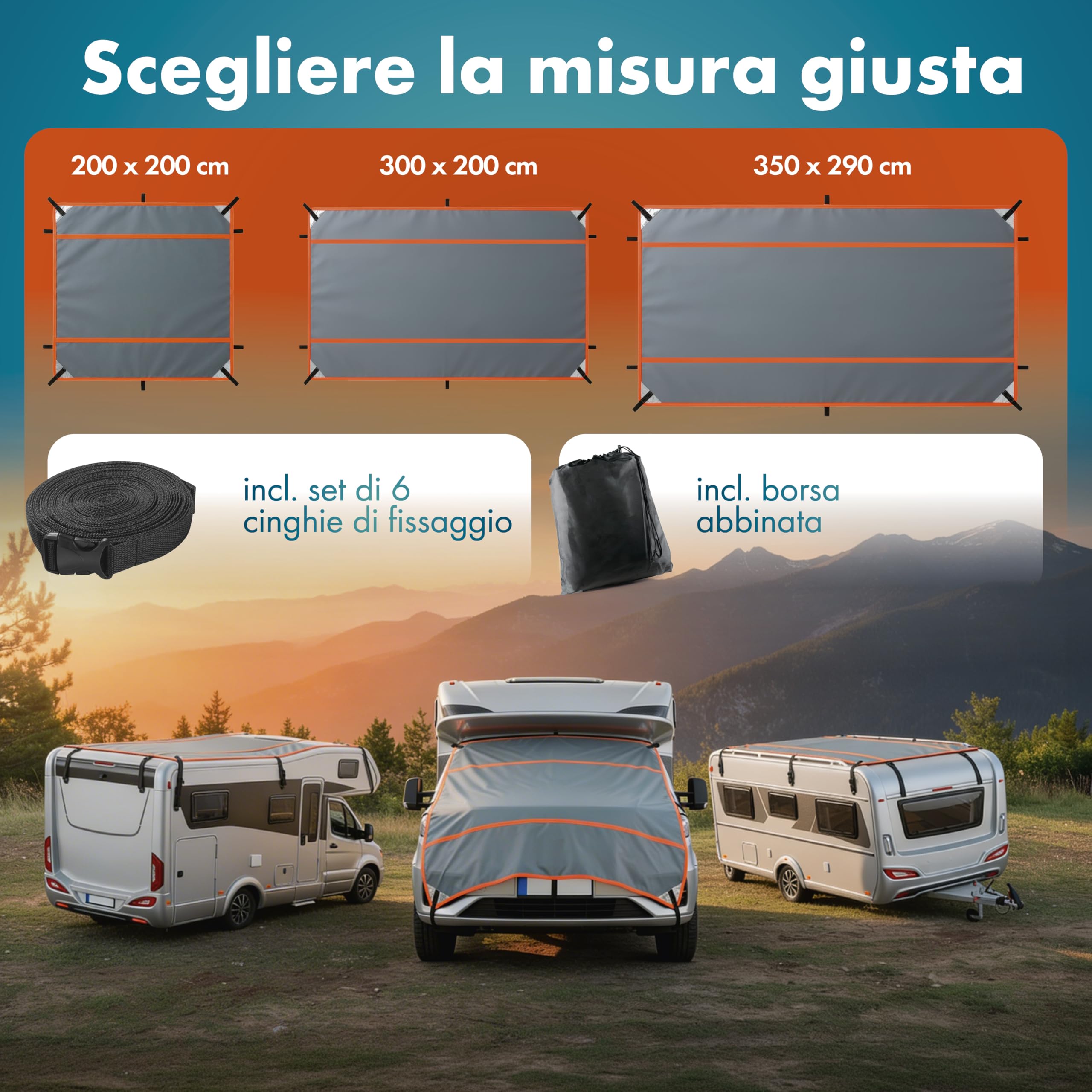 WALSER Protezione grandine camper/caravan Perma Protect, garage antigrandine misura universale, telo protezione veicolo ricreazionale - misura L (350 x 290 cm) grigio