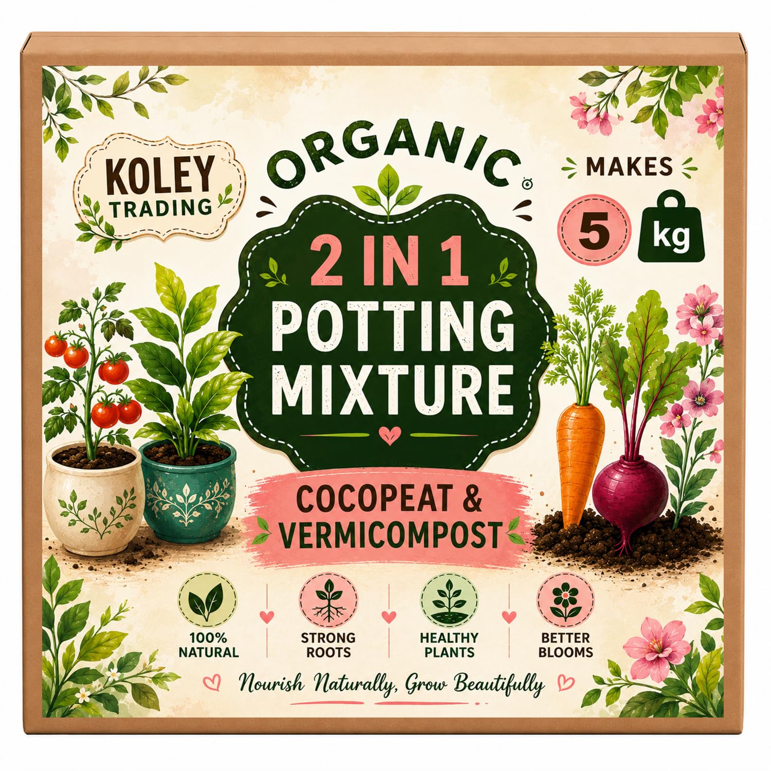 2-in-1 Soilless Potting Mixture for Plants | 2Kg Fluffy Potting Soil | Coco Peat, Vermicompost | Organic Potting Mix for Home Garden | Potting Soil for Flowers, Fruits & Vegetables
