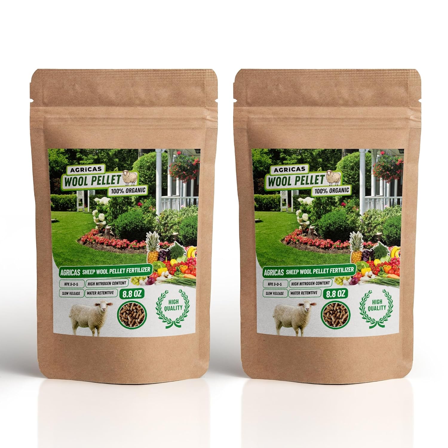 Wool Pellet Organic Fertilizer (2 * 17 oz), Made of Sheep Wool, Water Holding, Enhances Soil Health, Ideal for Fruits, Vegetables, Flowers, Indoor and Outdoor Plants - 2 Pack