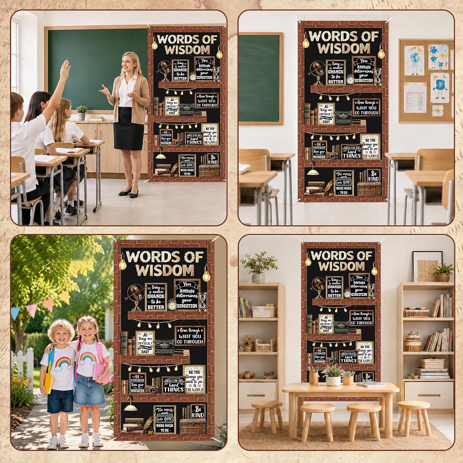 party greeting Industrial Chic Classroom Decor Rustic Farmhouse Bulb Typewriter Brick Door Cover Inspirational Words of Wisdom Quotes Door Banner for School Office Chalkboard Wall Decoration