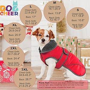 Dogcheer Dog Coat, Waterproof Dog Jacket Reflective Pet Winter Coat with Adjustable Hook & Loop, Christmas Puppy Fleece Jacket Warm Turtleneck Snowsuit for Small Medium Large Dogs - Red, M