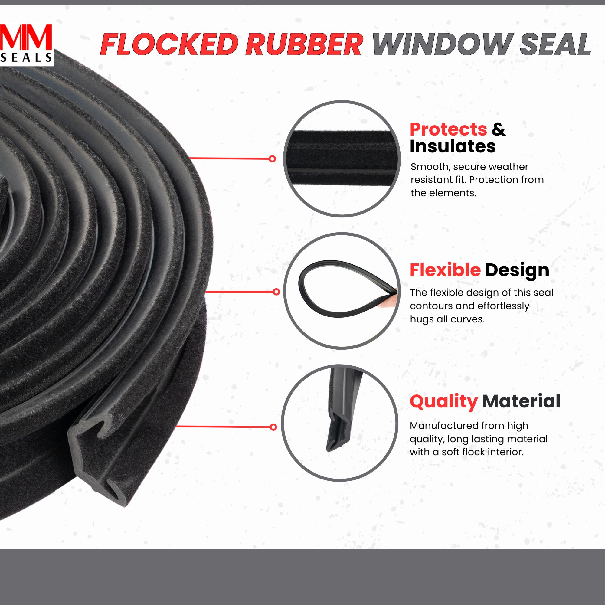B004-50F Flexibler, beflockter Gummi-Glas-Laufk für Universal-Fenster, Auto, Bus und LKW (15 m)