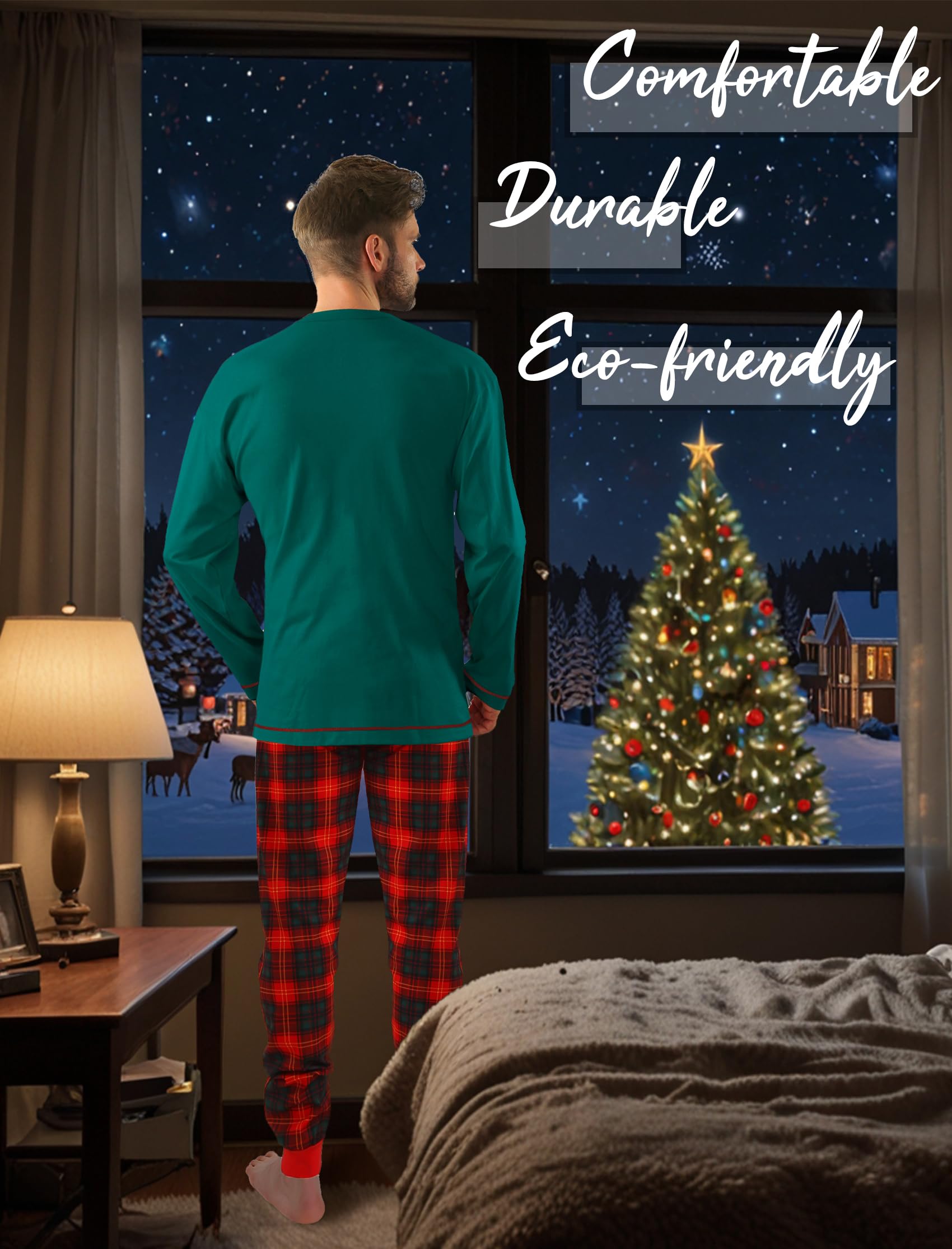 Sesto Senso Navidad Pijamas Hombre Largo Invierno Algodón Pijama Conjunto Camisa Manga Larga Pantalones Largos Verde Oscuro L 2576 Butelka