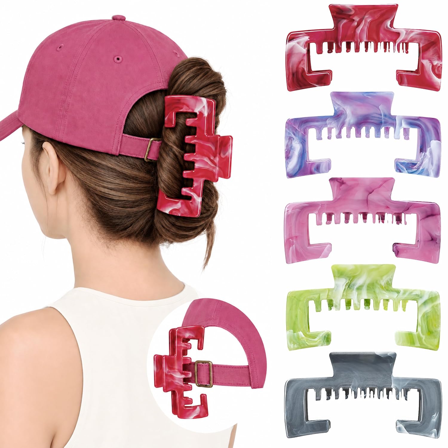 5Pcs Claw Clips for Trucker Hair, Non-Slip Hat-Friendly Clips for Women image 3