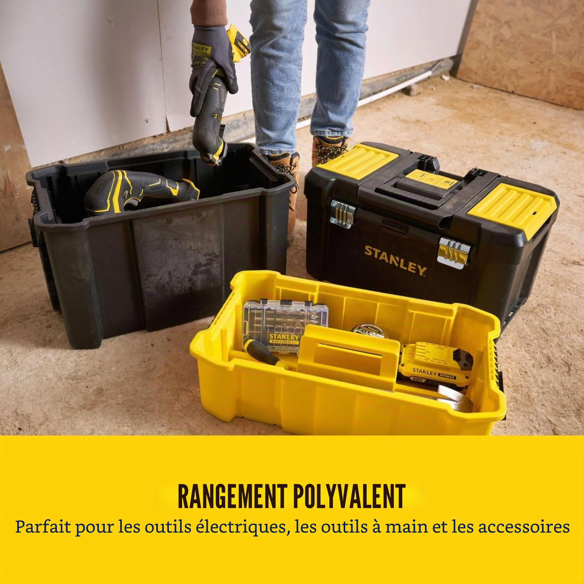 STANLEY Boîte à outils roulante essentielle, unités empilables 3-en-1, solution d'outils portable, STST1-80151