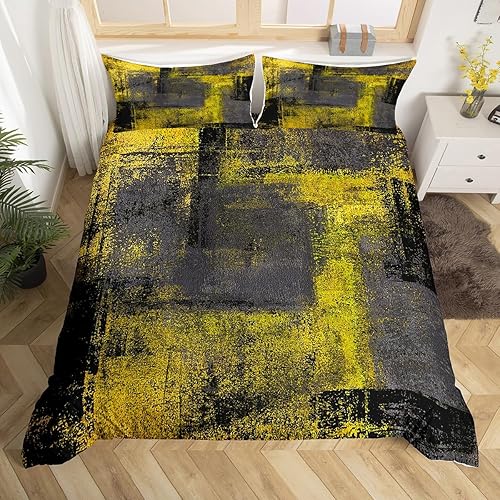 Miniatura 3 de Erosebridal Juego de funda de edredón para niños, tamaño King, color amarillo, negro, gris oscuro, gris, juego de ropa de cama estética para niños y