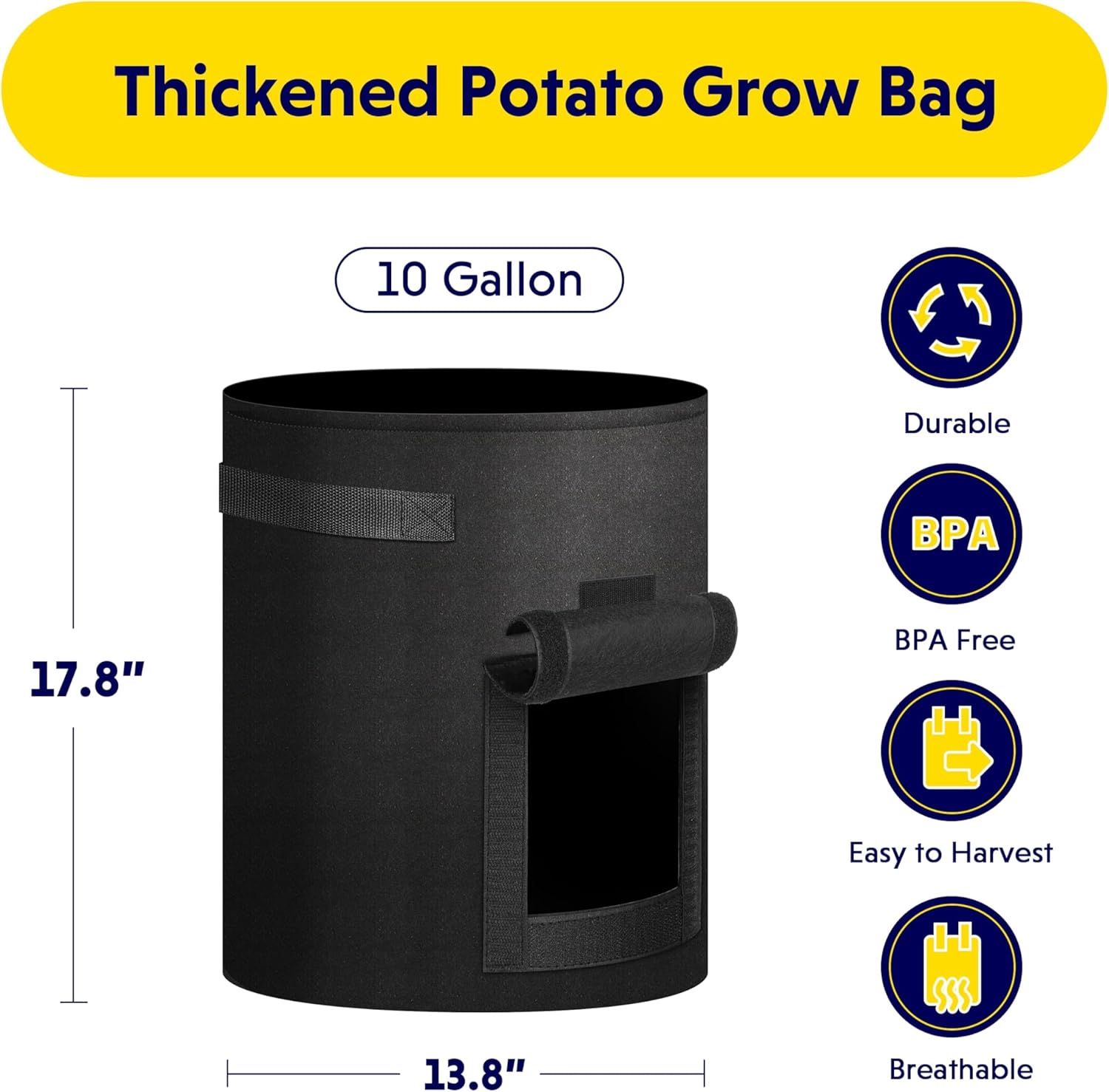 iPower Potato Grow Bags with Flap 10 Gallon 4 Pack, Garden Planting Pot with Durable Handle and Harvest Window, Thickened Nonwoven Fabric Container for Potato, Tomato, Carrot, Vegetable and Fruits - Image 2