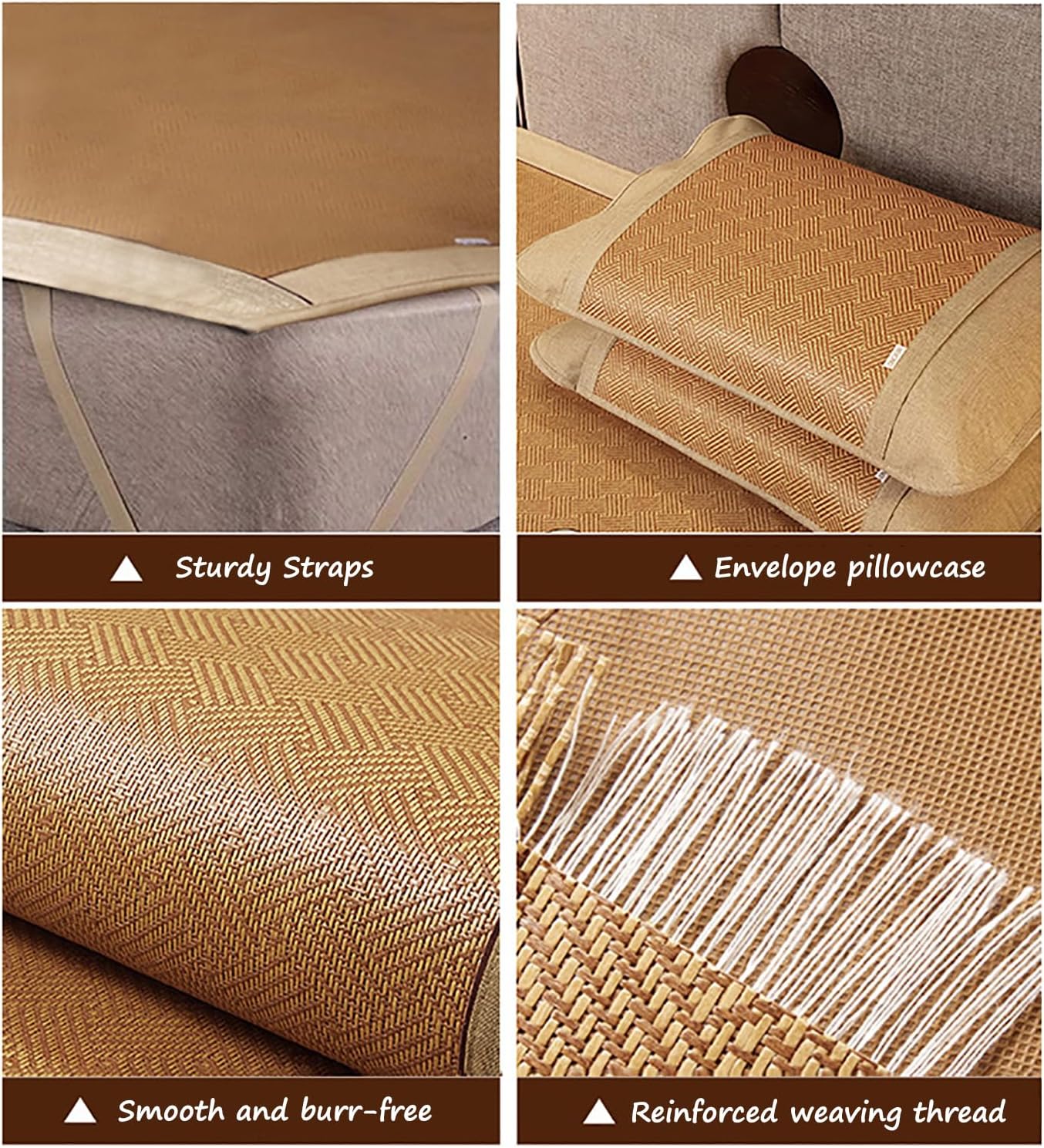 Summer Rattan Sleeping Mat Cooling Mattress Pad, Foldable Double Single Bed Mat Cool Sleeping Mattress, Mattress Topper with Straps Cool Mat for Home Floor School Dormitory