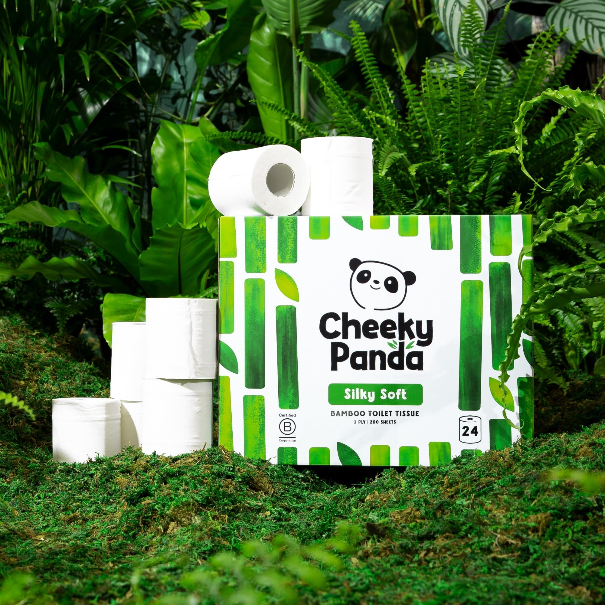 The Cheeky Panda Papel Higiénico de Bambú | 24 Rollos x 200 Hojas | 3 Capas 100% Bambú Biodegradable Sin Plástico | Paquete a Granel