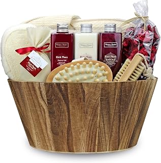 Winter in Venice Rich Plum Oval Bowl Bath Gift Set, Pamper Gifts for Women, 10-Piece Bath Gift Set with Body Lotion, Shower Gel, Bubble Bath, Bath Salts, Potpourri, Slippers & Bath Spa Accessories, Bath Gift Sets for Women, Vegan-Friendly Gifts for Her