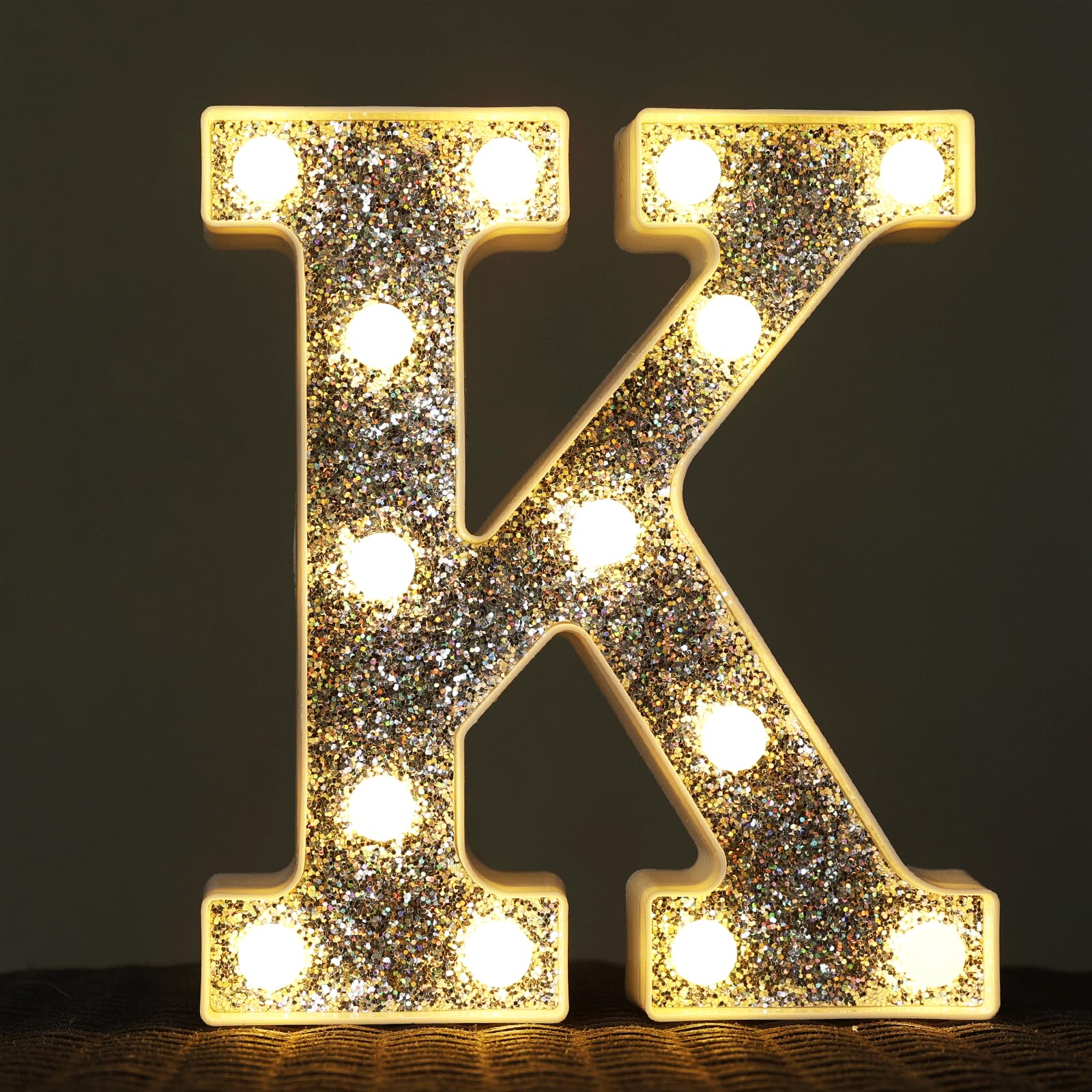 NWLIGHT LED Marquee Light Up Letters, 26 Alphabet Lighted Letter and 10 Number, Battery Powered Night Light for Room Decor, Home Birthday Wedding Bar Party Decoration, Shiny Silver Diamond (Letter K)