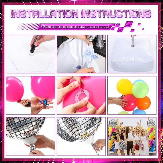 Kasyat 2 Sets 90s 80s Disco Balloon Column Stand Kit with Disco Ball Musical Note Exploding Star Balloon 90s 80s Theme Party Foil Decorations for Retro Theme Nostalgic Birthday Party