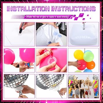 Kasyat 2 Sets 90s 80s Disco Balloon Column Stand Kit with Disco Ball Musical Note Exploding Star Balloon 90s 80s Theme Party Foil Decorations for Retro Theme Nostalgic Birthday Party