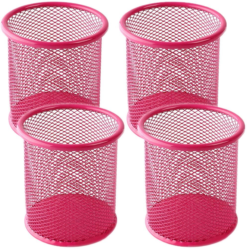 Benting 4 PCS Pen Holder Mesh Pencil Holder Metal Pencil Holder for Desk Office Pen Organizer (Deep Pink)