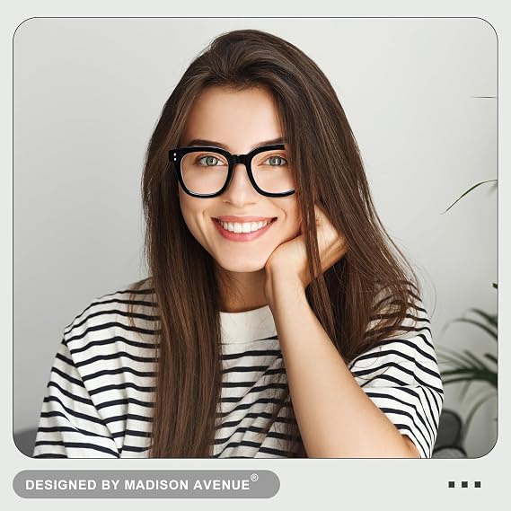 Madison Avenue Blue Light Blocking Glasses for Women, Anti Blue Ray Computer Gaming Glasses, Anti Eyestrain UV Glare(Black)