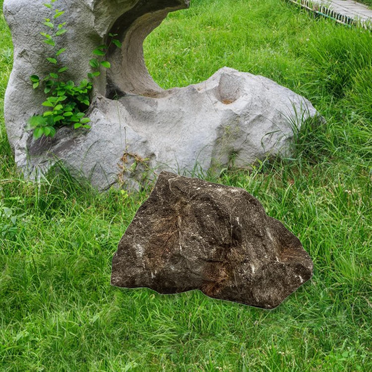Faux Rock Cover for Yard - 32x25x17cm (12.6x9.8x6.7in) PU Artificial Stone Landscape Decoration for Garden, Patio, Lawn