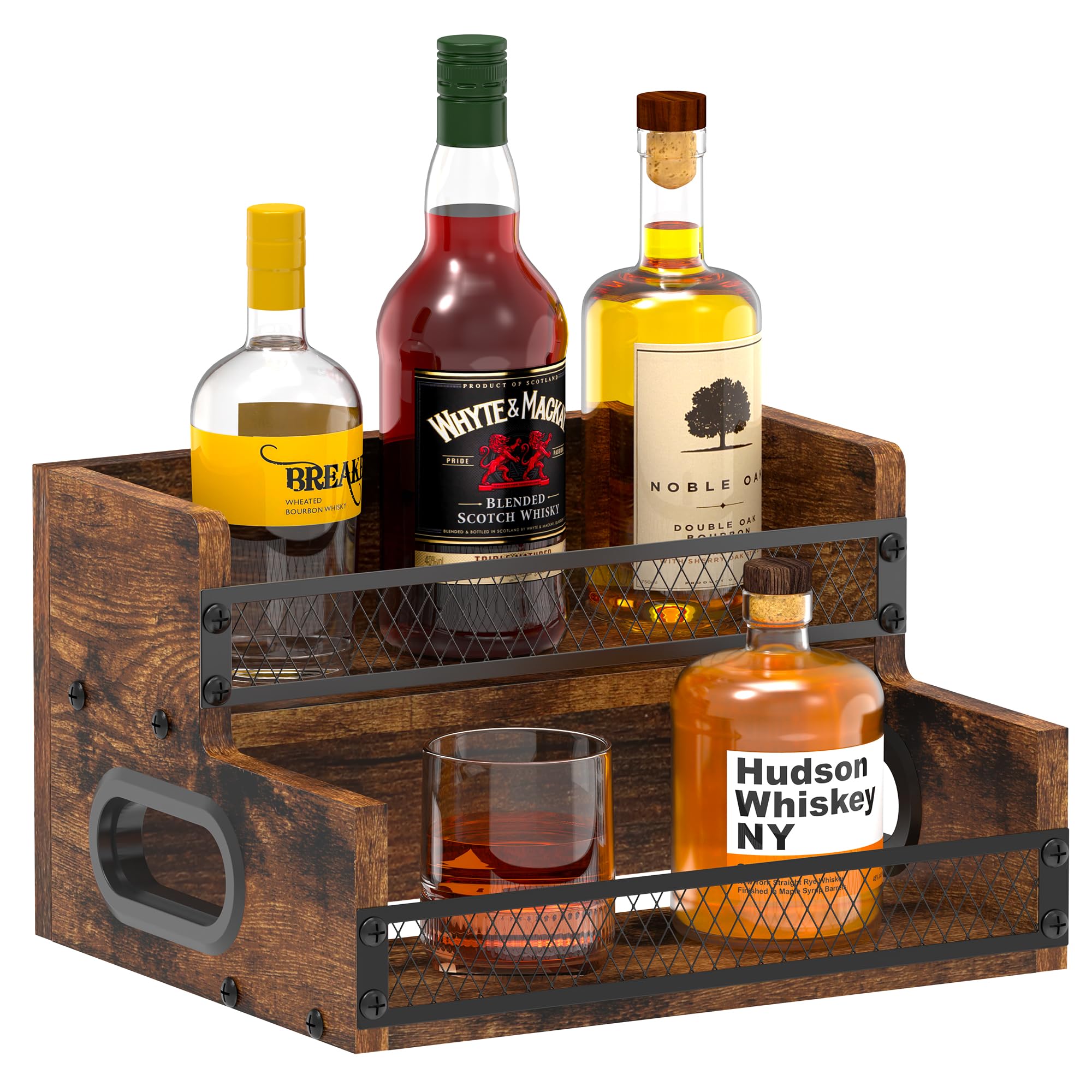 Espositore per bottiglie di liquori, scaffale per sciroppo di caffè, organizer a 2 ripiani per liquori e vino, mini scaffale per 8 bottiglie, per liquori e whisky, organizer per stazioni di caffè