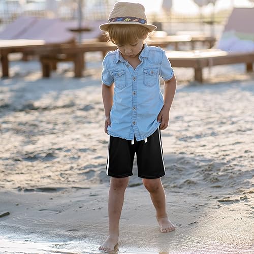 Miniatura 5 de Poroka Paquete de 5 pantalones cortos de malla para niños pequeños, de secado rápido, pantalones cortos deportivos con cordón para correr, baloncesto