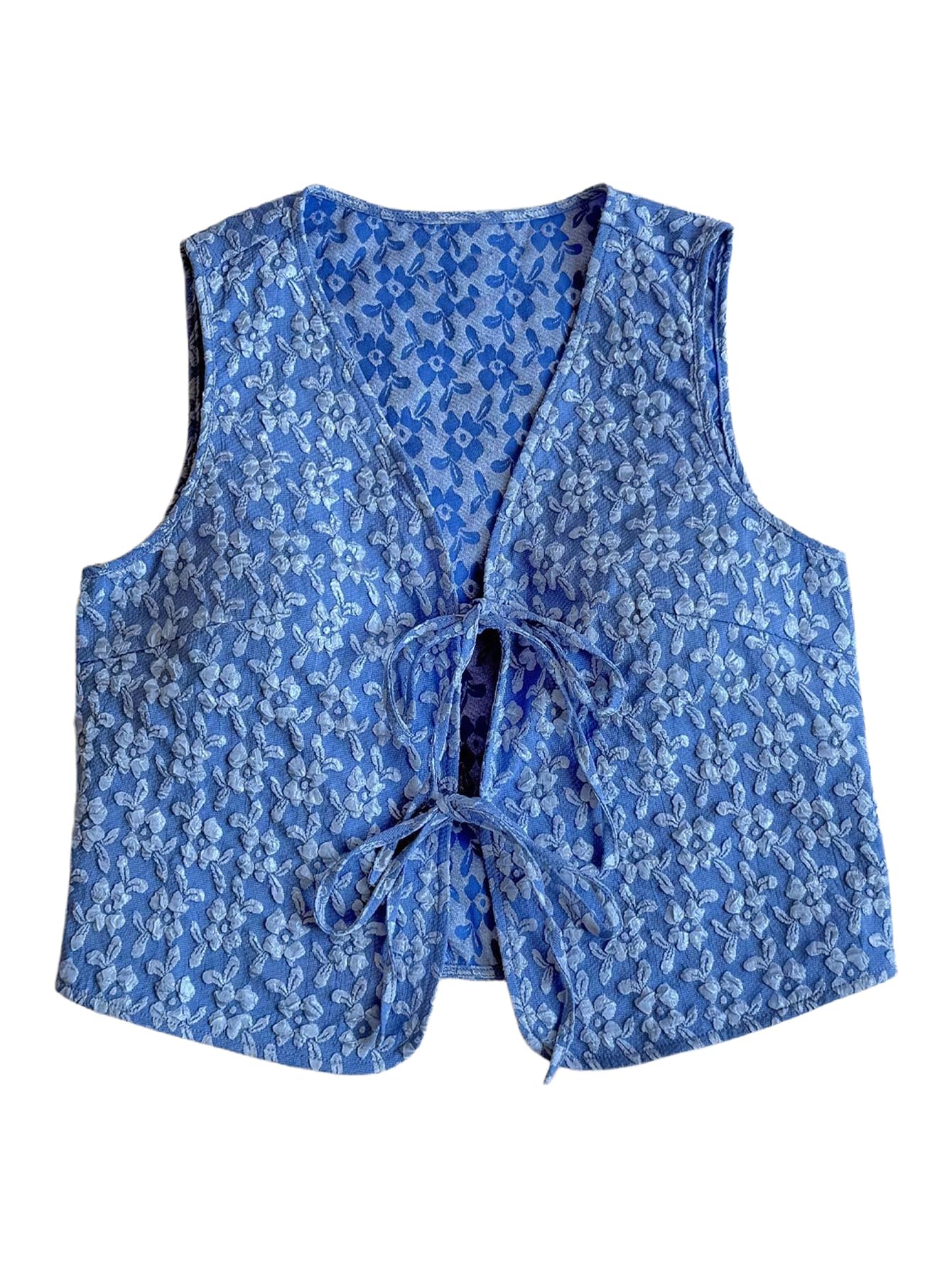 SHENHE Womens Tie Front Textured Floral Tank Top V Neck Sleeveless Casual Boho Vest