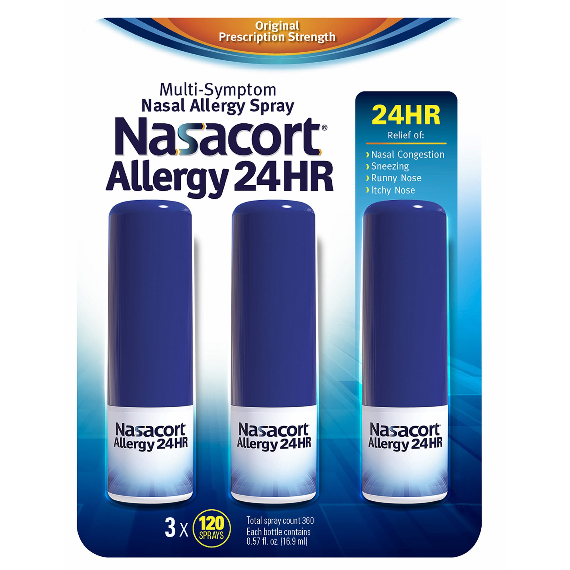 Nasacort Allergy 24-Hour Spray, 3 pk./0.57 oz. (Pack of 6)