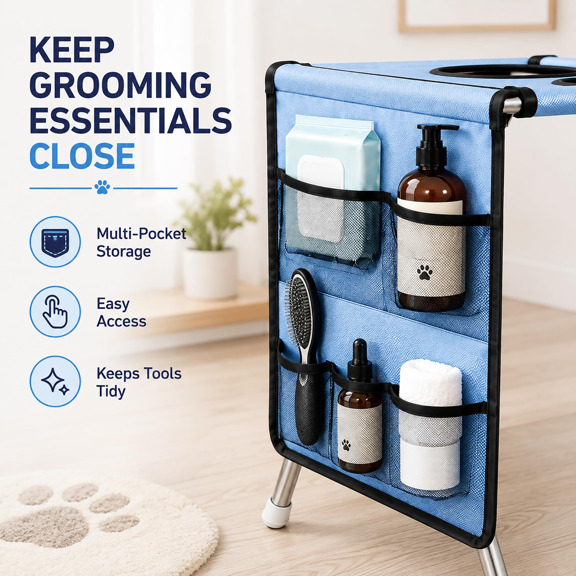 Hamac de Toilettage pour Chien avec Support, Porte-Bain Pliable pour Animau