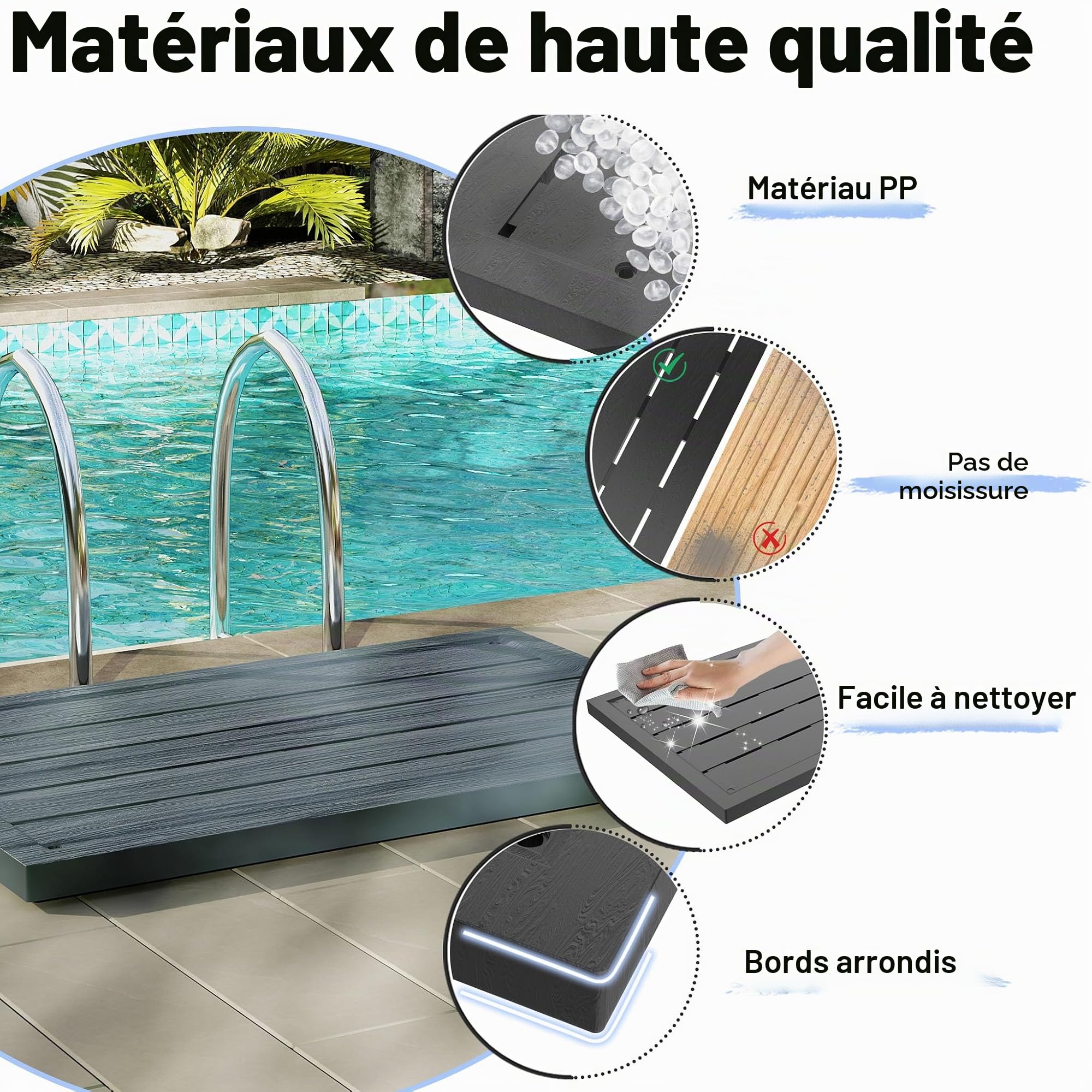 UISEBRT WPC Panneau de Sol pour Douche de Jardin, Douche, Douche, extérieur, antidérapant, Anthracite, 100 x 65 x 4 cm