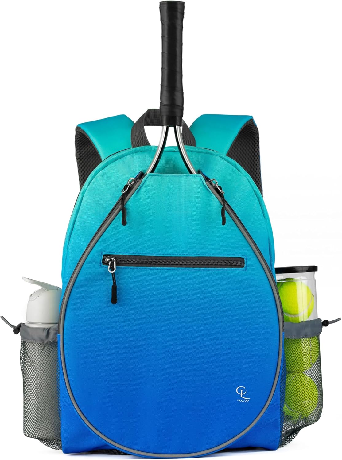 Kids Tennis Backpack, Boys and Girls Junior Bag, For Junior Tennis Rackets, Multiple Pockets with Shoe Compartment, Mesh Padded Straps Blue Aqua