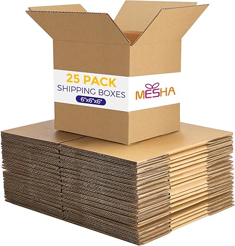 MESHA Cajas de envío de 6 x 6 x 6 pulgadas, cajas de cartón corrugado marrón para envío de pequeñas empresas, manualidades, artículos pequeños,